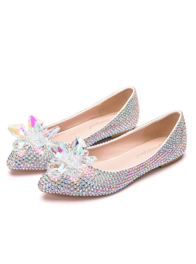 Rhinestone Pointed Glass Crystal Flower Wedding Shoes
