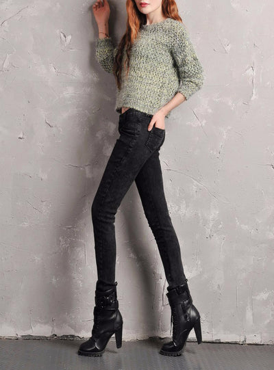 Jeans Elastic Low Waist Over Length Pencil Pant