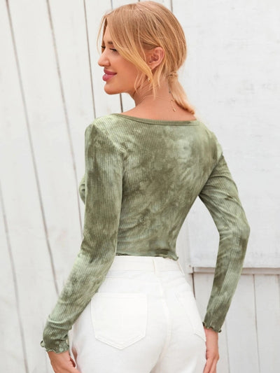 Tie-dyed T-shirt Slim V-neck T-shirt