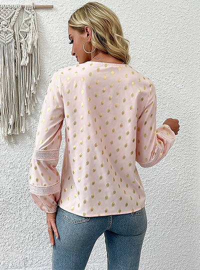 Bronze Polka Dot Long Sleeve V-neck Shirt