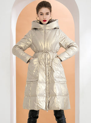 Loose White Duck Down Hooded Long Coat