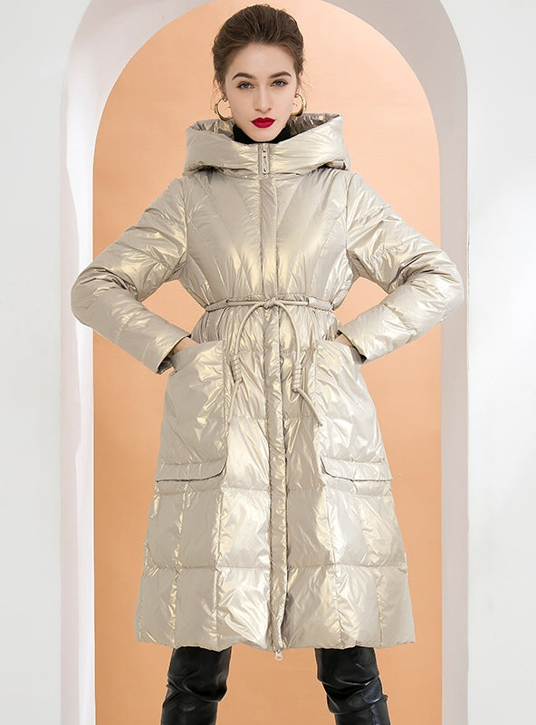 Loose White Duck Down Hooded Long Coat