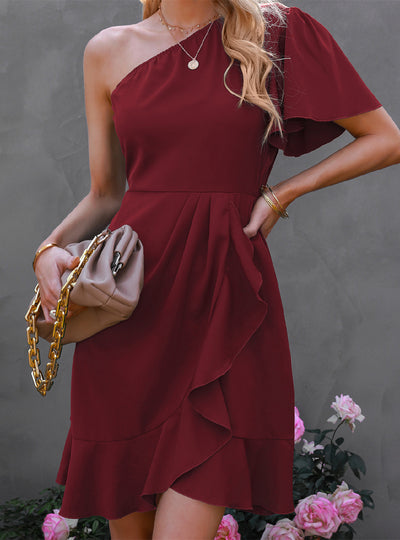 Lotus Leaf One-shoulder Evening Dress