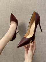 Soft Leather Thin Heel Pointed Tip Shallow Mouth Shoes