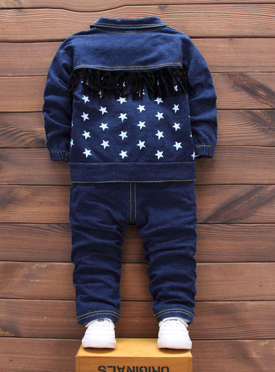 3pcs Cotton Letter Stars Jacket+T-Shirt+Jeans 
