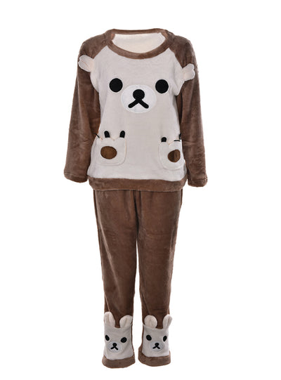 Long Sleeve Female Cartoon Bear Animal Pants Sleepwear