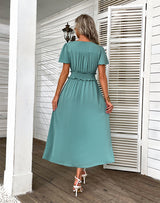 Solid Color Holiday Short Sleeve Dress