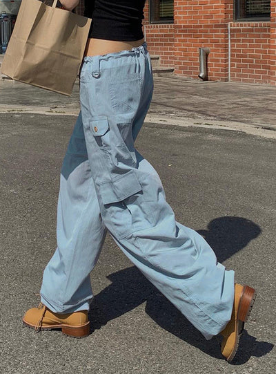 Multi-pocket Metal Low Waist Woven Pants