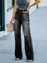 Slim and Ripped Wide-leg Denim Trousers Pant
