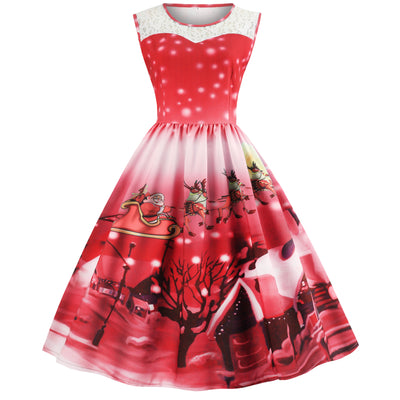 Sleeveless Christmas Print Slim Dress