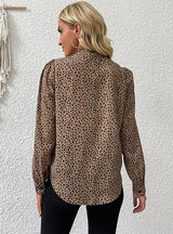 Long Sleeve Lace-up Leopard Print Shirt