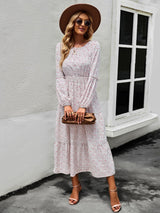 Printed Lantern Sleeve Round Neck Dress