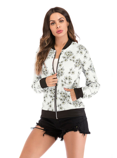 Women Printed Baseball Winter Short Zipper Coat