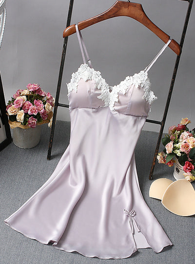 Ladies Sexy Nightdress Silk V-neck Floral Sleepwear