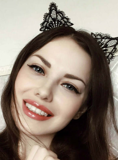 1 Pc Black Lace Cat Ears Headband For Women Girls 