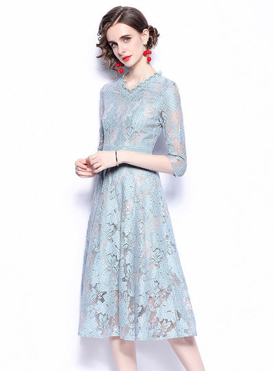 Women Short-sleeved Lace Dress