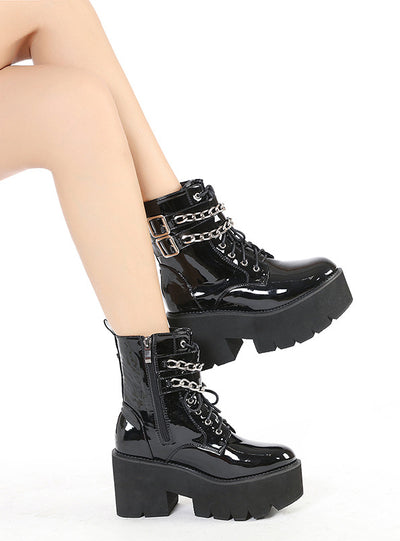 Metal Chain Loose Bottom Round Head Boots