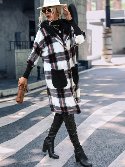 Striped Plush Hooded Patchwork Plaid Jacket