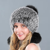 Rabbit Fur Fox Fur Ball Ear Protection Thick Warm Hat