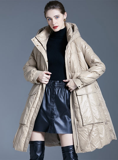 Loose and Long Big Swing White Duck Down Coat