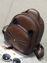 PU Leather Backpack Cute Cat Shoulder School Bags