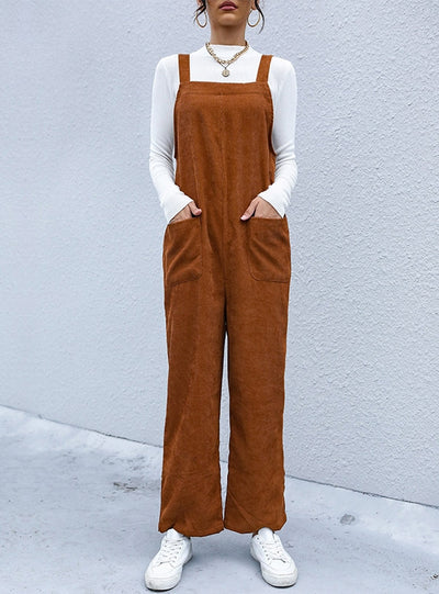 Women Retro Corduroy Bib Pants