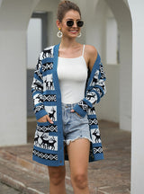 Long Christmas Deer Cardigan Sweater Coat