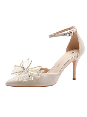 Pointed Rhinestone Bow High-heeled Shoes