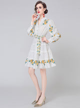 V-neck Lace Long Sleeve Print Dress