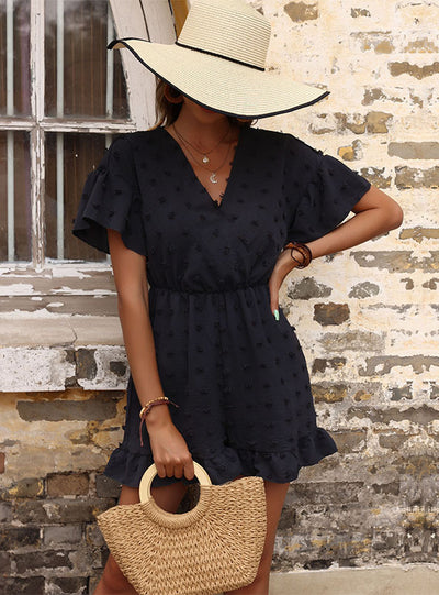 Fluffy Chiffon V-neck Wide-leg Jumpsuit