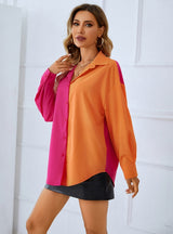 Stitching Satin Long Sleeve Shirt Top
