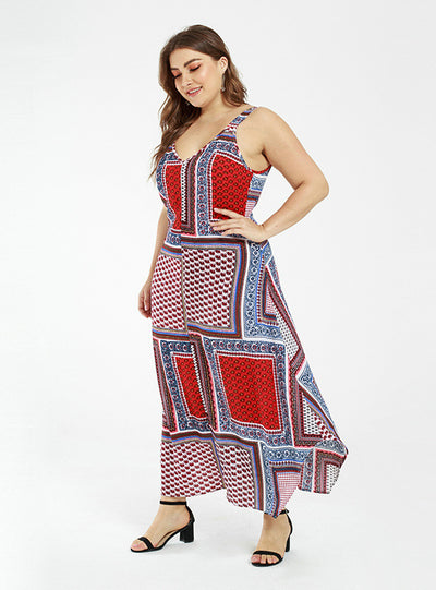 Plus Size Fashion Printed Suspender Dress