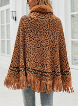 Leopard Print Fur Collar Tassel Warm Scarf Shawl