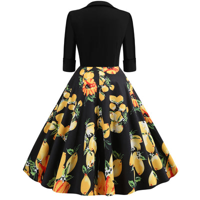 Middle Sleeve Print Lapel Dress