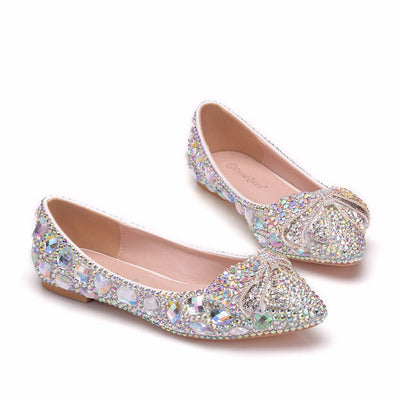 Colored Rhinestone Bow Pointed Shoes