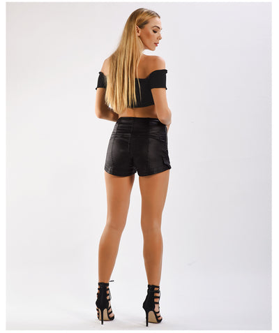 Black PU Leather Pants Shorts