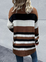 Striped Color Matching Sweater Coat