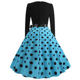 Retro Long Sleeve Polka Dot Print Dress