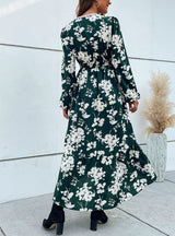 Spliced Long Sleeve Printed Irregular Dress