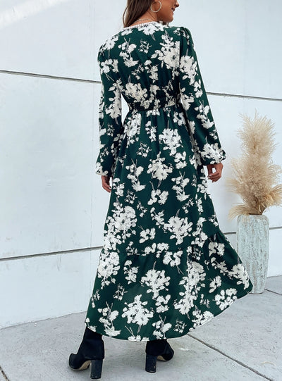 Spliced Long Sleeve Printed Irregular Dress