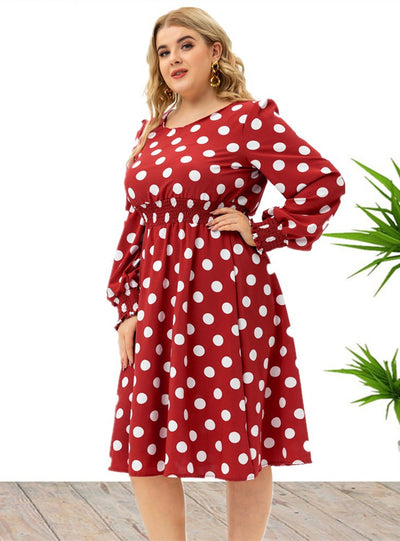 Long Sleeve Polka Dot Long Dress