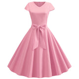 Retro V-neck Short Sleeve Dress