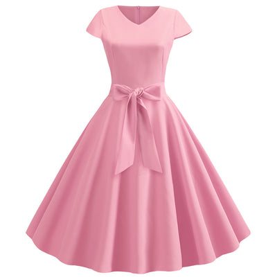Retro V-neck Short Sleeve Dress