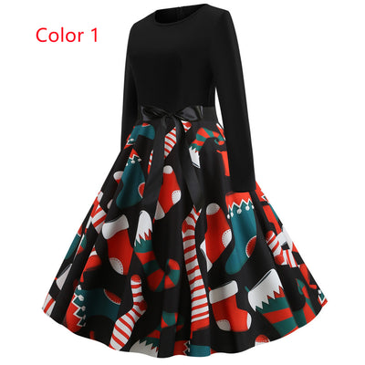 Retro Printed Christmas Dress