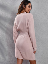 Women V-neck Long Sleeve Sweater Dress