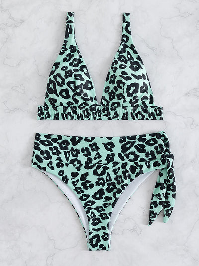 Deep V-neck Leopard Bikini