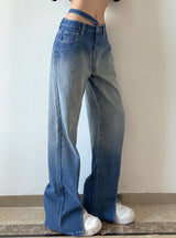 Tie-dyed Gradient Split High Waist Jeans