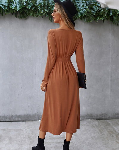 Waist Stretch Long Sleeve Dress