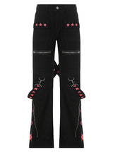 Five-pointed Star Printed Zipper Pocket Jeans