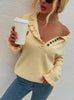 Women Wooden Ear Button Sweater Top